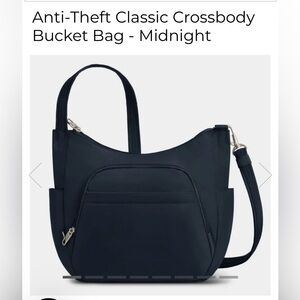 Travelon Anti Theft Crossbody Bucket Bag-Navy
